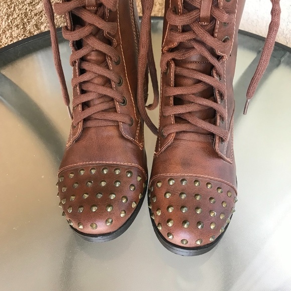Report Bismark Brown Studded Lace Up Combat Boots - Picture 8 of 10
